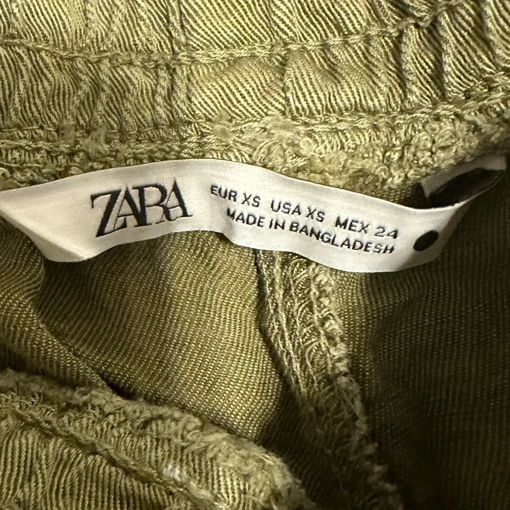 Zara Cargo Linen Jogger Cropped Pants with pockets in Olive Army Green XS